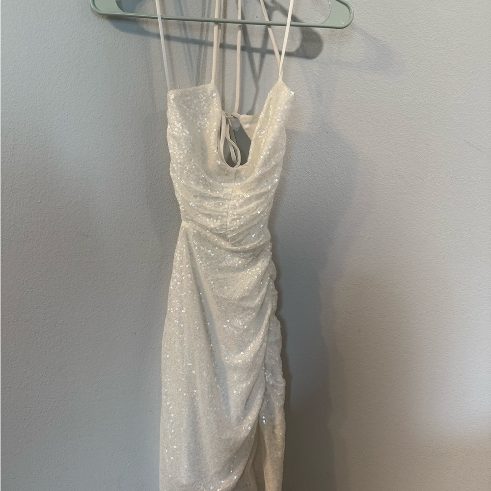 Elegant White Sequin Party Dress